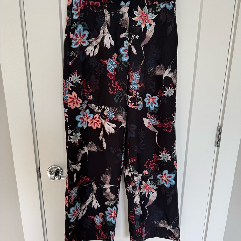 H&M Black Floral Wide-Leg Trousers